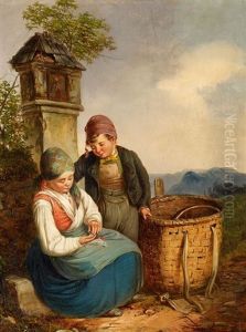 Kinder Auf Dem Heimweg Vom Markt by Franz Joseph Gruber