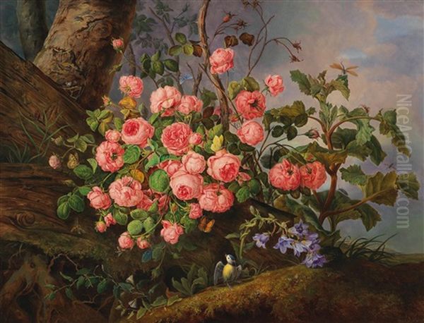Still Life Of Roses With A Butterfly - view 1
