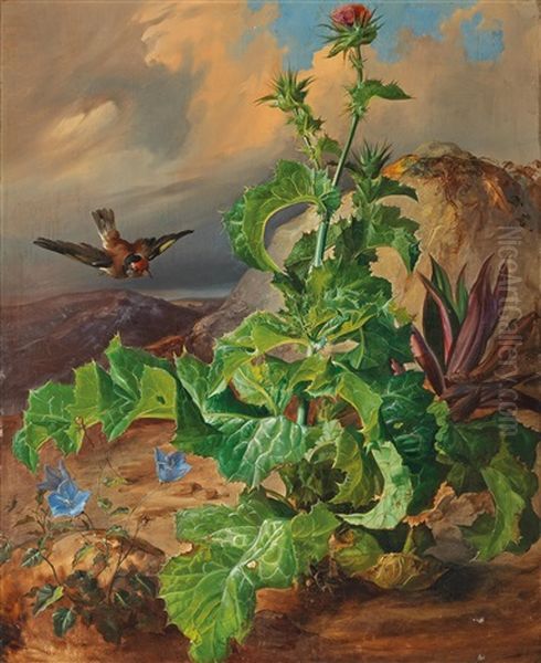 Still Life With Thistles And Flying Bird - view 1