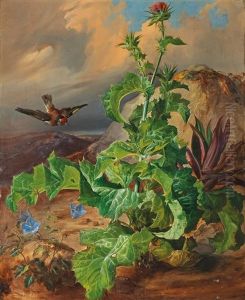 Still Life With Thistles And Flying Bird