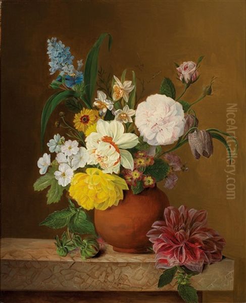 Blumenstuck Mit Rosen, Narzissen, Hyazinthen Und Primeln - view 1