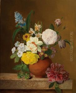 Blumenstuck Mit Rosen, Narzissen, Hyazinthen Und Primeln by Franz Xaver Gruber