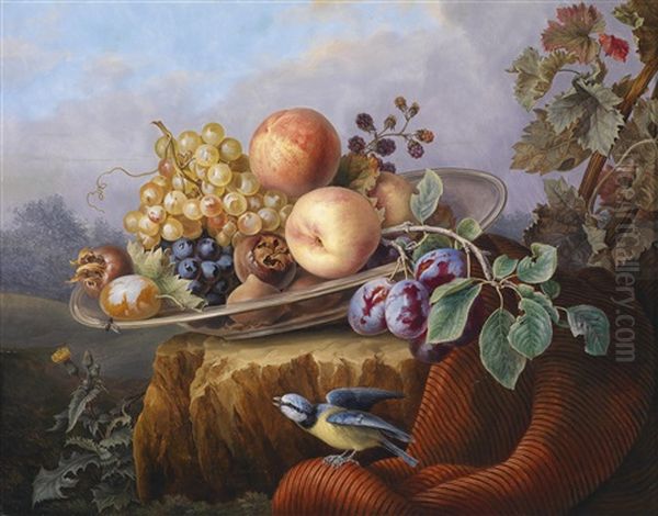 Fruchtestillleben Mit Vogel In Landschaft - view 1