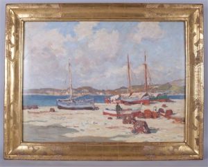 Dalmatinische Kustenlandschaft Mit Fischerbooten by Franz Gruber-Gleichenberg