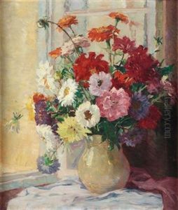Bunter Blumenstraus In Vase by Franz Gruber-Gleichenberg