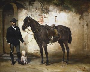 Herr Mit Pferd Und Hund by Albrecht Grueber