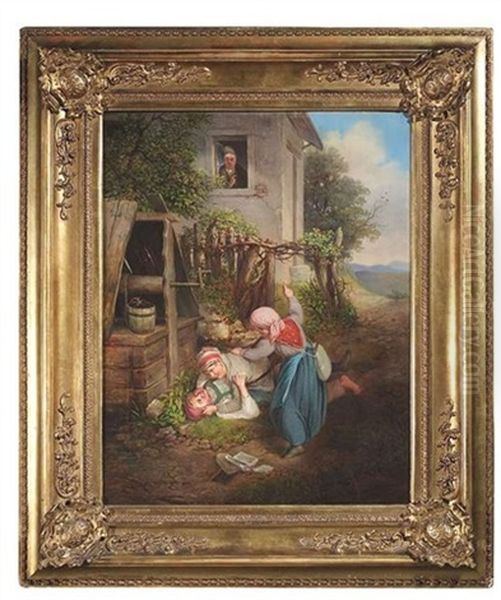 Zwei Raufende Kinder Nach Schulschluss - view 1
