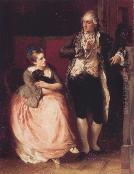 Rokokoszene: Stehender Herr Und Dame Mit Hundchen Sitzend - view 1