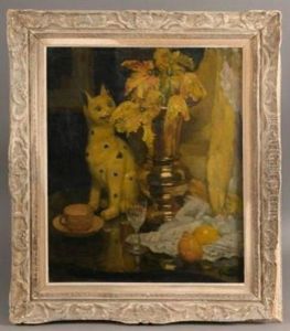 Nature Morte Au Chat En Ceramique D'emile Galle by Jules Alexandre Gruen