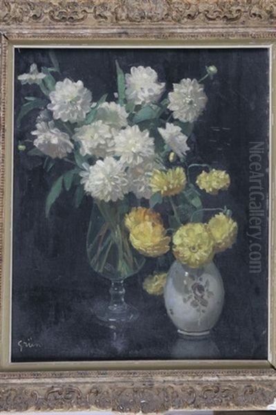 Deux Vases De Dahlias - view 1