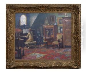 Interior Med Kvinna Spelandes Piano