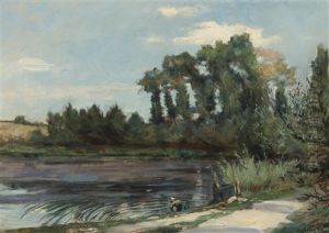 A River Landscape With A Washerwoman On The Bank