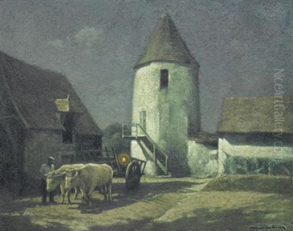 Ochsengespann Vor Einem Turm - view 1