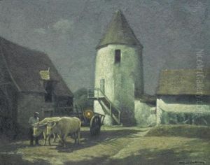 Ochsengespann Vor Einem Turm