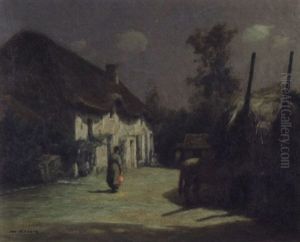 European Village Under Moonlight by Maurice Grun