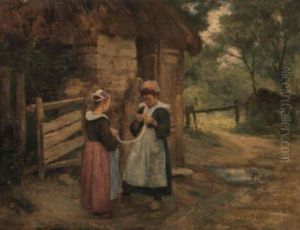 Jeunes Bretonnes Devant Une Ferme by Maurice Grun
