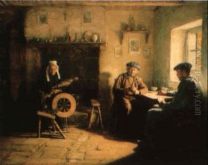 Interieur Breton Au Rouet Et Aux Joueurs De Cartes
