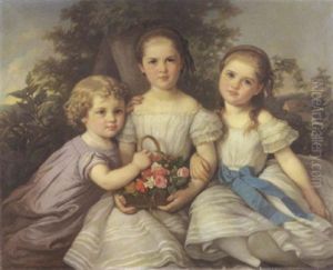 Bildnisse Dreier Kleiner Madchen In Duftigen Sommerkleidern by Johann Grund
