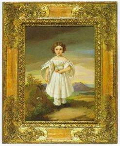 Bildnis Einer Kleinen Prinzessin Aus Baden-baden Mit Einem Straus Aus Korn- Und Mohnbluten In Einer Landschaft