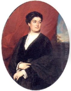 Portrait Of A Lady, Wearing A Black Dress, A Landscape Beyond