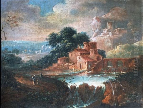 Paysage Italien Avec Cascade Et Personnages - view 1