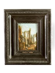 Landscape With Classical Monuments And Peasants By A Vase by Norbert Joseph Carl Grund