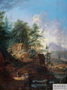 Flusslandschaft Mit Architektur Und Figurenstaffage by Norbert Joseph Carl Grund