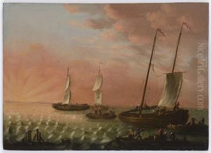Fishing Boats At Sea by Norbert Joseph Carl Grund