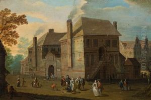 Belebte Strase Mit Stadtarchitektur by Norbert Joseph Carl Grund