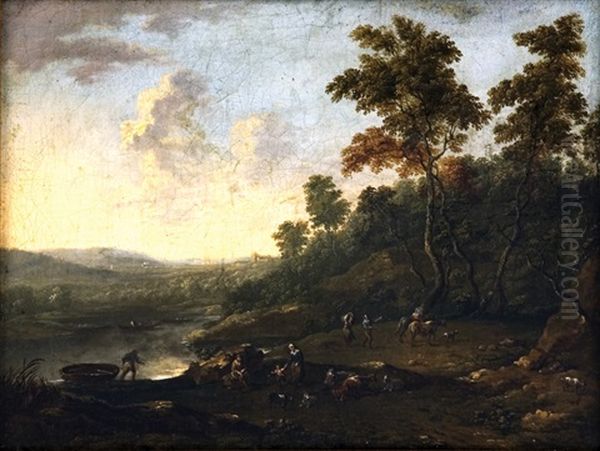 Landscape With Herdsmen By Lake - view 1