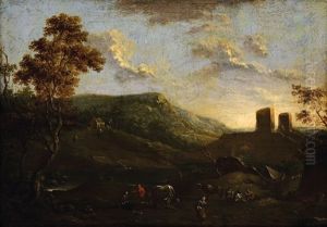 Landscape With Herdsmen And Ruin by Norbert Joseph Carl Grund