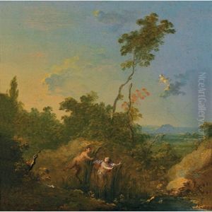 Bewaldete Landschaft Mit Pan Und Syrinx by Norbert Joseph Carl Grund