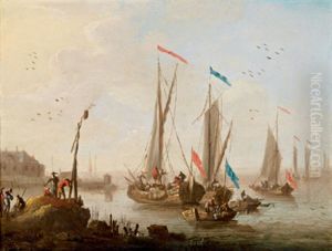 Eine Kustenlandschaft Mit Einlaufenden Schiffen