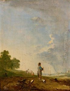 Ein Wanderer Mit Seinem Hund In Einer Landschaft