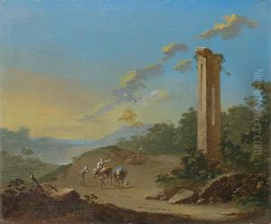 Sudliche Landschaft Mit Einer Ruine, Als Staffage Eine Maultierreiterin Und Ein Mann by Norbert Joseph Carl Grund