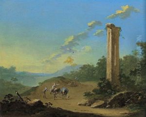 Landschaft Mit Einer Ruine Und Einer Maultiertreiberin