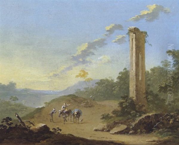 Landschaft Mit Mauerruine Und Einer Maultreiberin - view 1