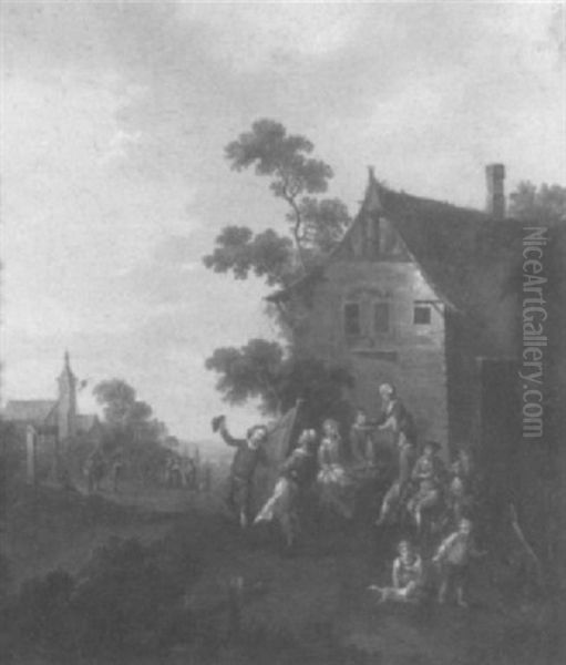 Musizierende Und Tanzende Bauern Vor Einem Wirtshaus - view 1