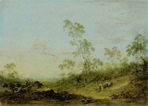 Bewaldete Landschaft Mit Einem Eseltreiber