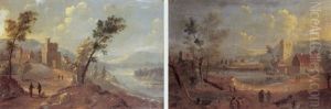 Travellers On A Path Leading To The Gates Of A Walled Town by Norbert Joseph Carl Grund