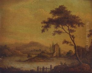 A River Landscape With Anglers On A Bank