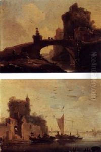 Figures Fishing Near A Bridge