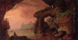 A Couple At A Shoreline At Sunset by Norbert Joseph Carl Grund