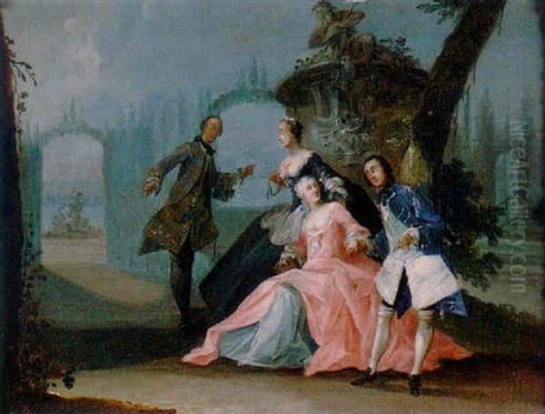 Elegant Figures Resting In An Ornamental Garden - view 1