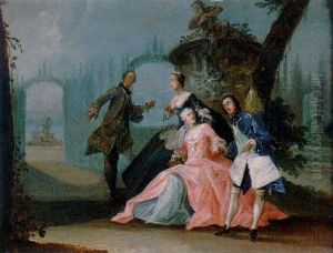 Elegant Figures Resting In An Ornamental Garden by Norbert Joseph Carl Grund