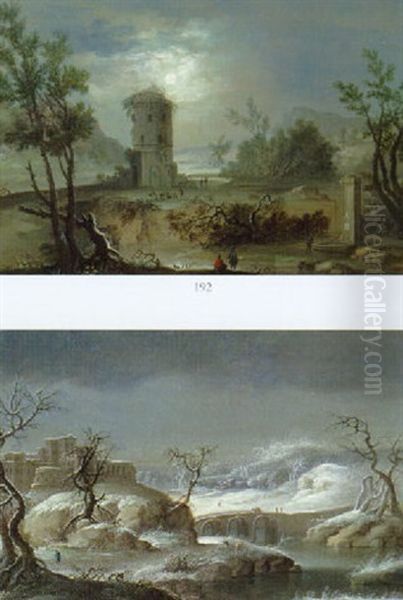 A River Landscape With A Ruined Tower By Moonlight - view 1