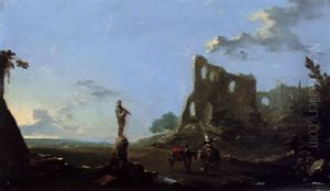 Two Travellers In A Landscape With Ruins by Norbert Joseph Carl Grund