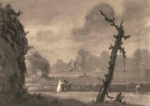 Landschaft Mit Figuren An Einem Flus