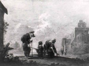 Eine Bettlerfamilie Vor Landschaft by Norbert Joseph Carl Grund
