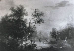 Peasants Fishing By A Stream by Norbert Joseph Carl Grund